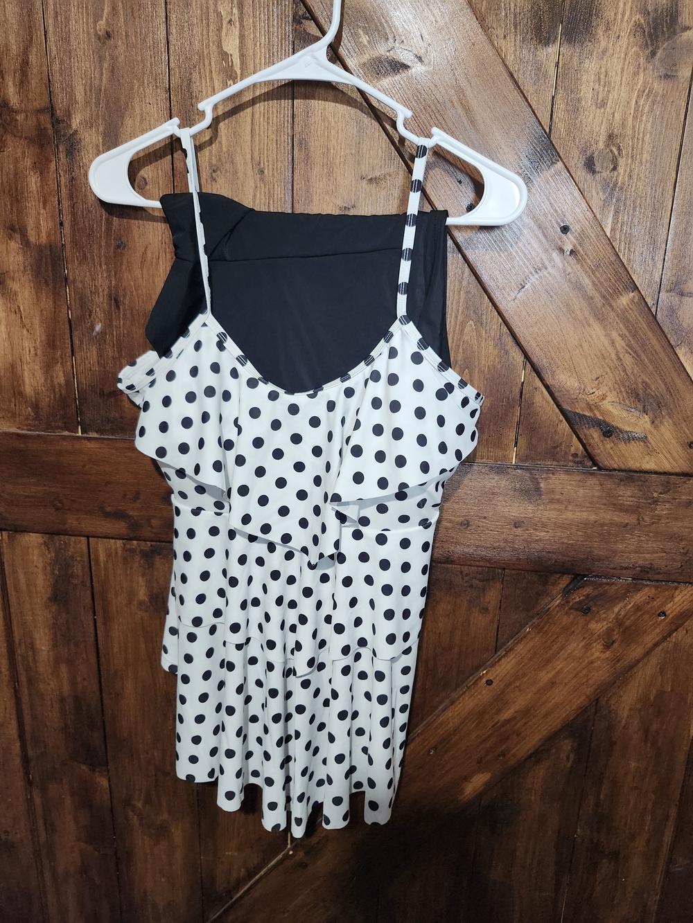 Black & White Polka Dot Ruffle Tankini Top & Black Swim Shorts - Women